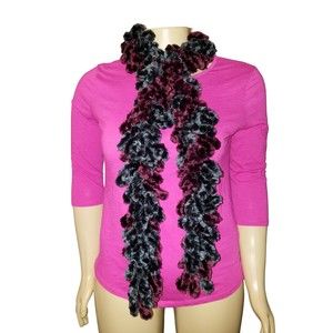 Burgundy Charcoal Gray Lightweight Loose Knit Loom Fringe Scarf